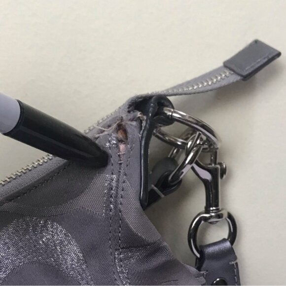 COACH Hobo Shoulder Crossbody Bag CC Silver Metallic Signature Leather Canvas - Picture 8 of 16